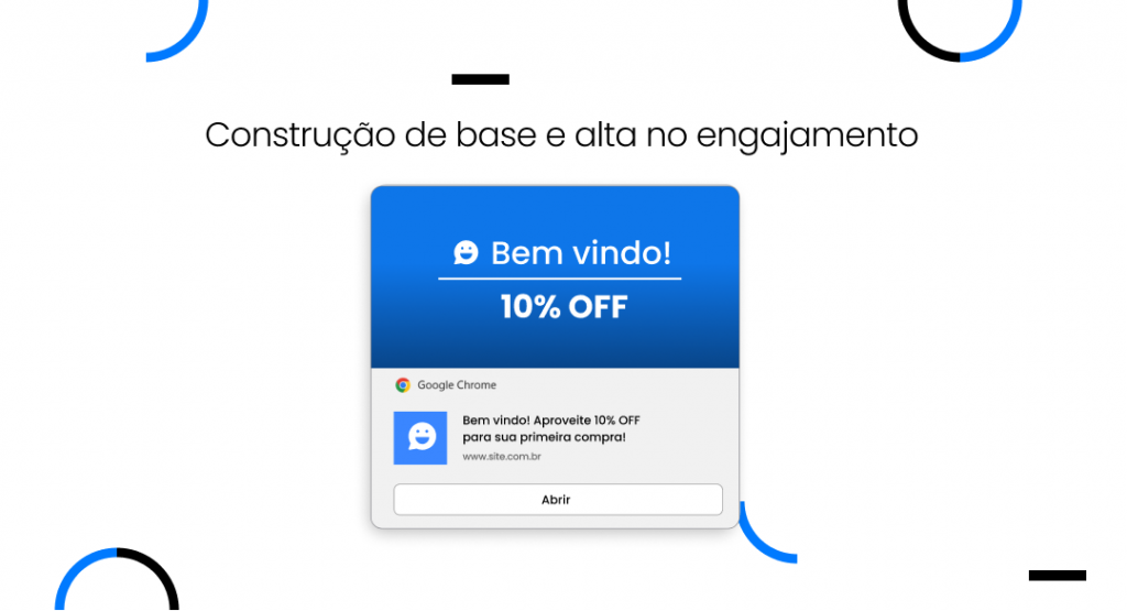 Notificação de boas vindas aos usuários, oferecendo 10% de desconto para começarem a usar o site.